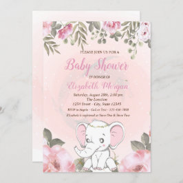 Invitación a Baby Shower de Baby Elephant Floral
