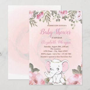 Invitación a Baby Shower de Baby Elephant Floral