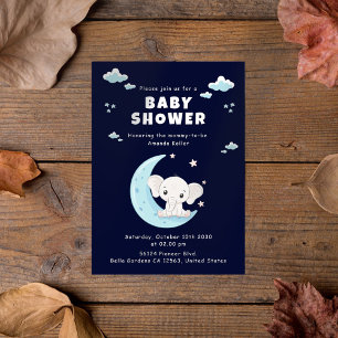 Invitación a Baby Shower de Baby Elephant Moon