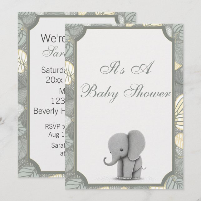 Invitación a Baby Shower de Baby Elephant Non Gend (Anverso / Reverso)