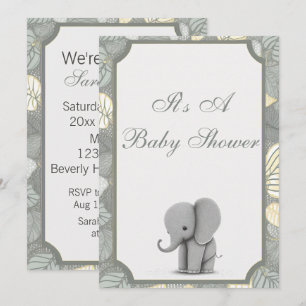Invitación a Baby Shower de Baby Elephant Non Gend