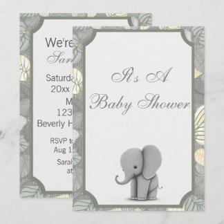 Invitación a Baby Shower de Baby Elephant Non Gend