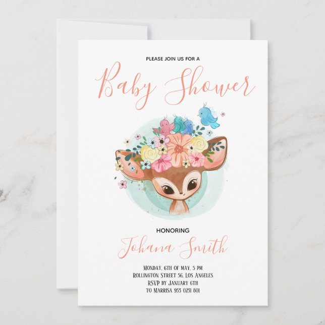 Invitación a Baby Shower de Baby Fawn (Anverso)
