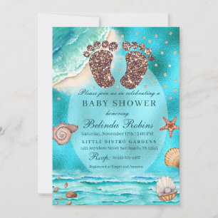 Invitación a Baby Shower de Baby Feet Beach purpur