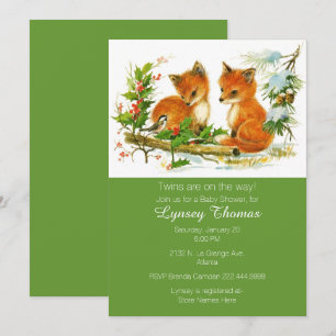 Invitación a Baby Shower de Baby Foxes Twins