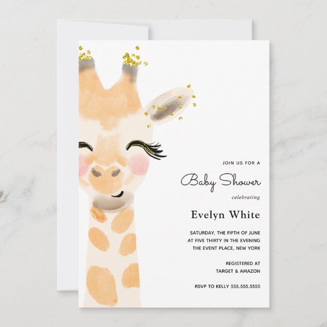 Invitación a Baby Shower de Baby Giraffe (Anverso)