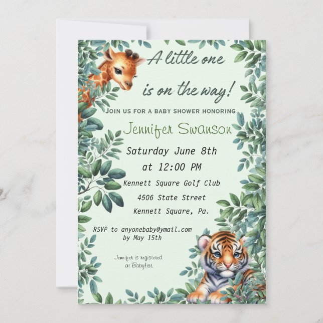 Invitación a Baby Shower de Baby Giraffe y Tiger (Anverso)