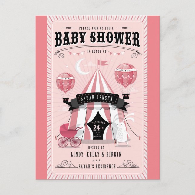 Invitación a Baby Shower de Baby Girl Circus (Anverso)