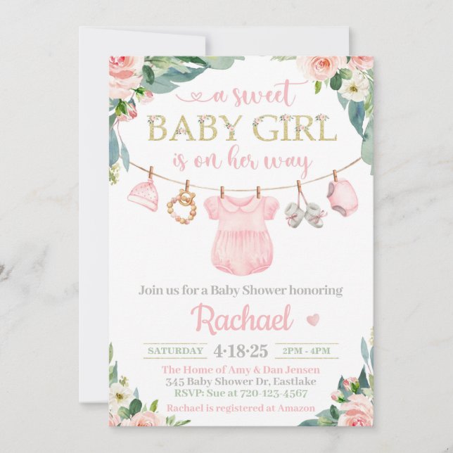 Invitación a Baby Shower de Baby Girl Clothes (Anverso)