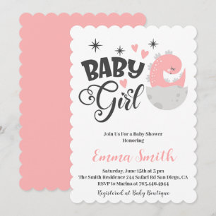 Invitación a Baby Shower de Baby Girl Dinosaur