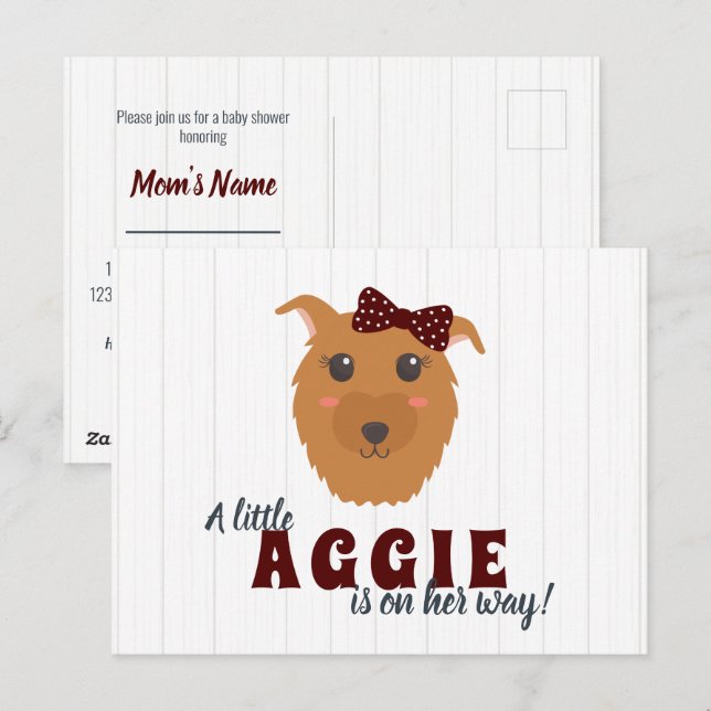 Invitación a Baby Shower de Baby Girl Dog Maroon (Anverso / Reverso)