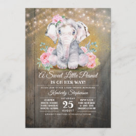 Invitación a Baby Shower de Baby Girl Elephant Flo