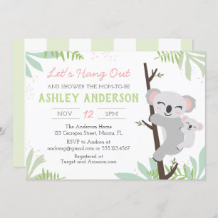 Invitación a Baby Shower de Baby Girl Koala