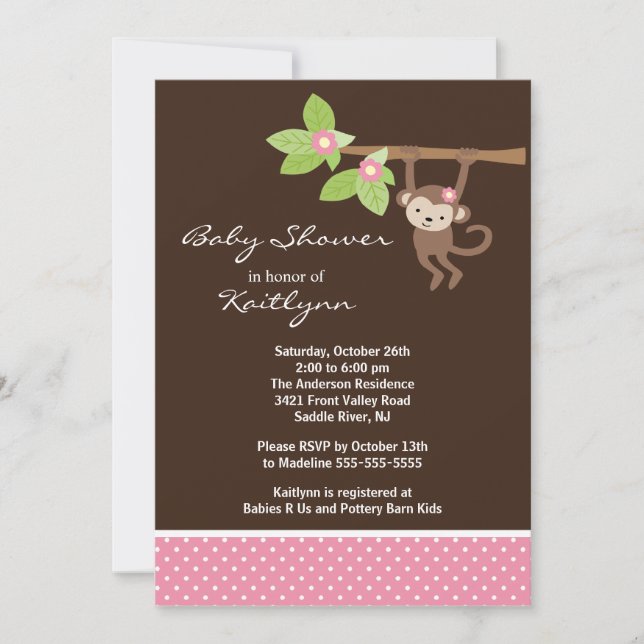 Invitación a Baby Shower de Baby Girl Monkey Safar (Anverso)