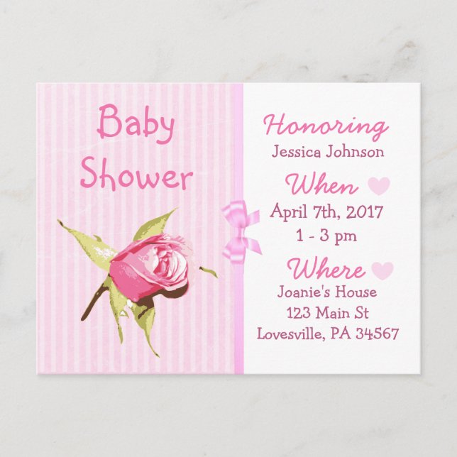 Invitación a Baby Shower de Baby Girl Pink Doll (Anverso)