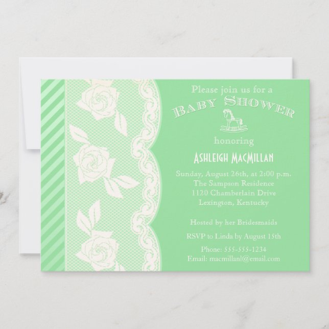Invitación a Baby Shower de Baby Green, Ivory Flor (Anverso)