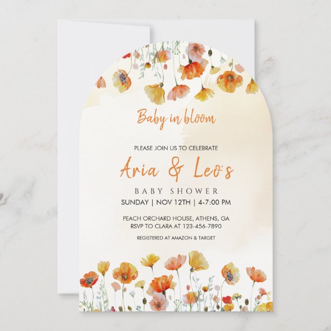 Invitación a Baby Shower de Baby in Bloom (Anverso)