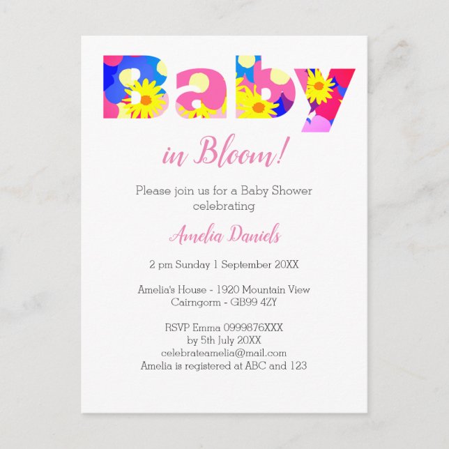Invitación a Baby Shower de Baby in Bloom (Anverso)