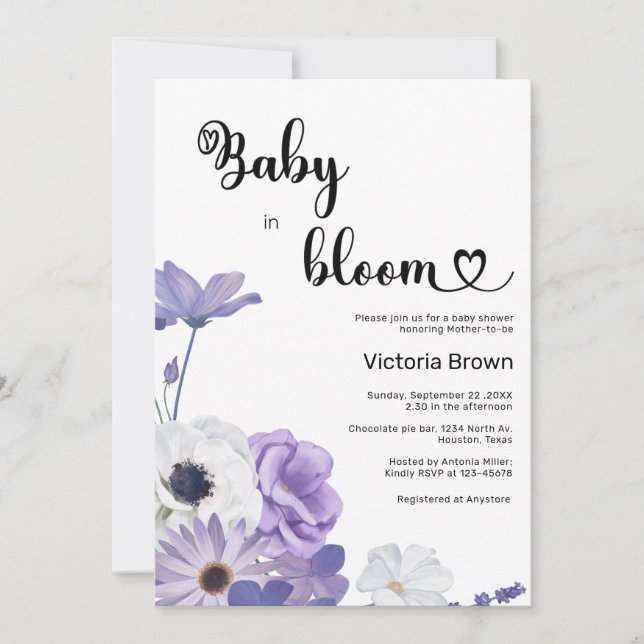 Invitación a Baby Shower de Baby in Bloom (Anverso)