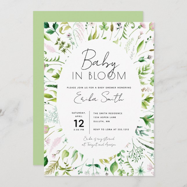 Invitación a Baby Shower de Baby in Bloom (Anverso / Reverso)