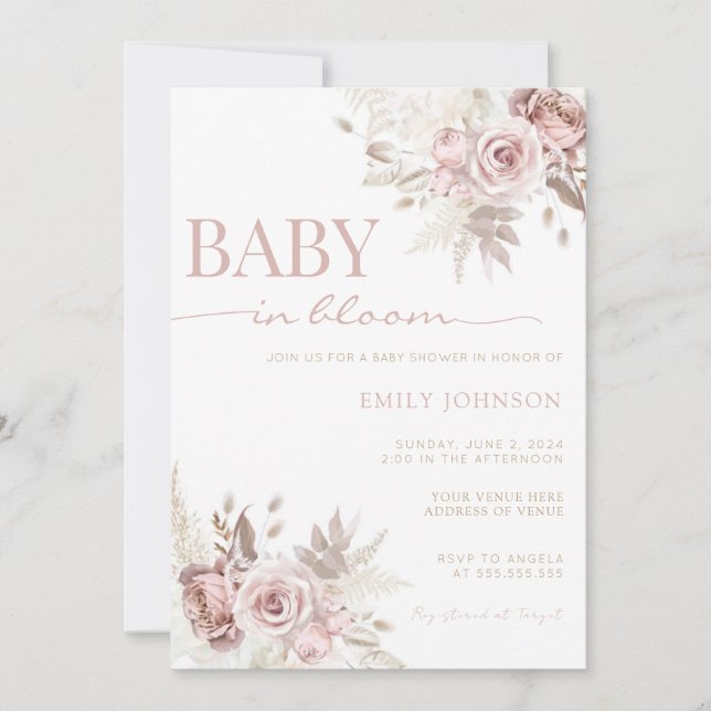 Invitación a Baby Shower de Baby in Bloom (Anverso)