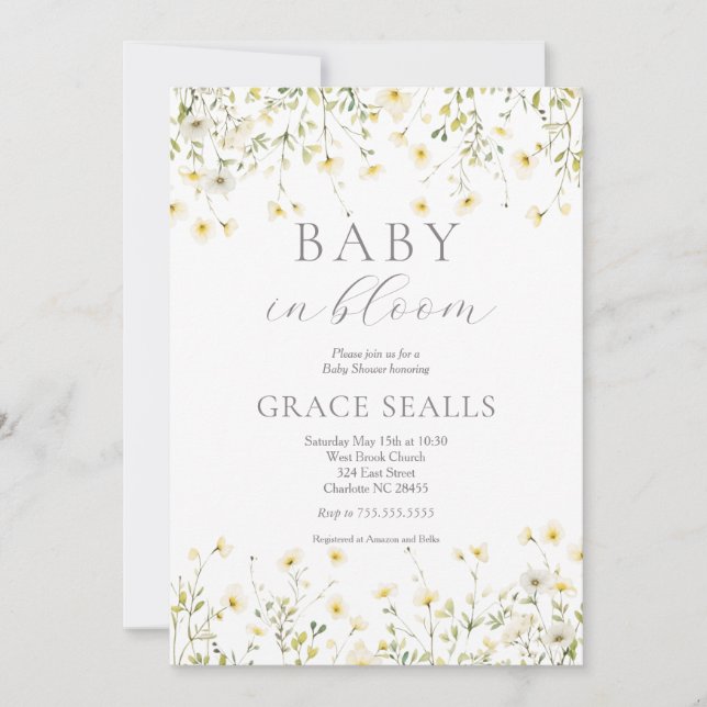 Invitación a Baby Shower de baby in Bloom (Anverso)