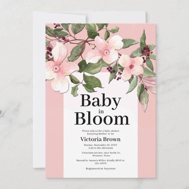 Invitación a Baby Shower de Baby in Bloom (Anverso)