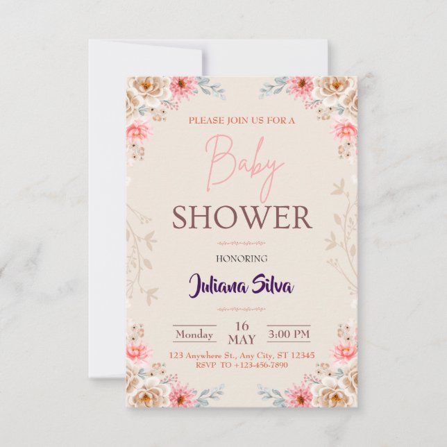 Invitación a Baby Shower de Baby In Bloom Floral B (Anverso)