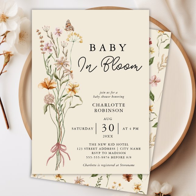 Invitación a Baby Shower de Baby In Bloom Floral B (Baby In Bloom Floral Boho Baby Shower Invitation)