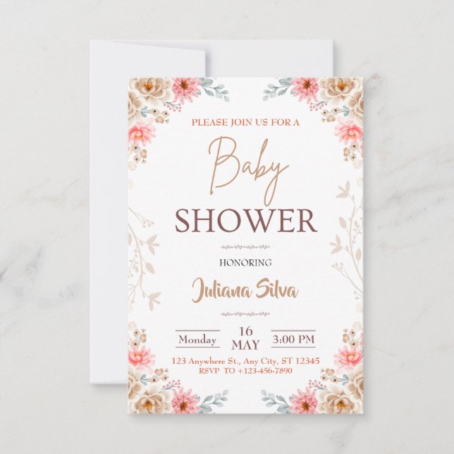Invitación a Baby Shower de Baby In Bloom Floral B (Anverso)