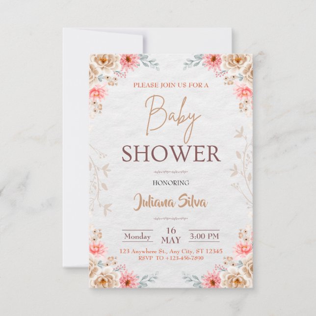Invitación a Baby Shower de Baby In Bloom Floral B (Anverso)