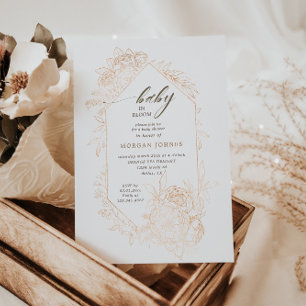 Invitación a Baby Shower de Baby In Bloom Gold Flo