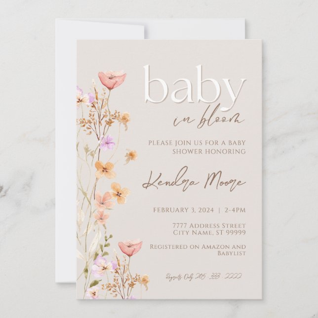 Invitación a Baby Shower de Baby In Bloom Wild Flo (Anverso)