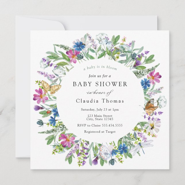Invitación a Baby Shower de Baby in Bloom Wildflow (Anverso)