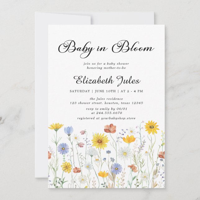 Invitación a Baby Shower de Baby in Bloom Wildflow (Anverso)