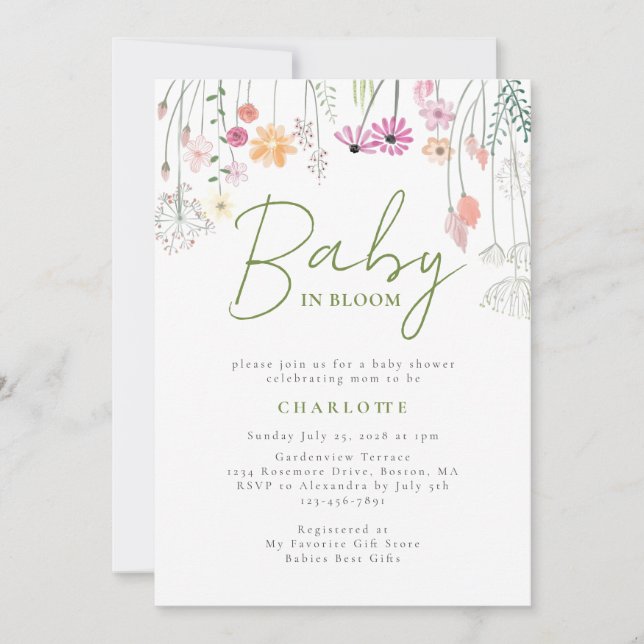 Invitación a Baby Shower de Baby In Bloom Wildflow (Anverso)