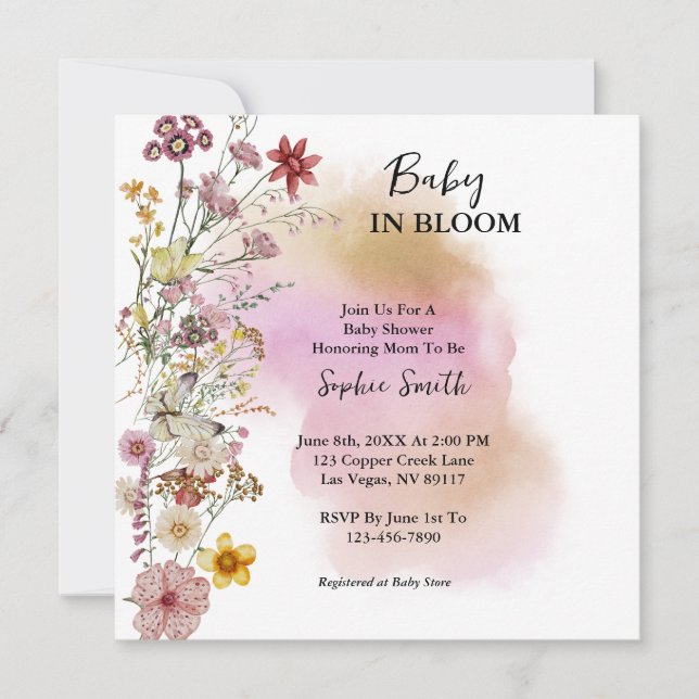 Invitación a Baby Shower de Baby In Bloom Wildflow (Anverso)