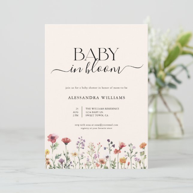 Invitación a Baby Shower de Baby in Bloom Wildflow (Anverso de pie)