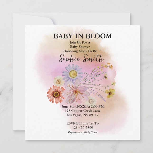 Invitación a Baby Shower de Baby In Bloom Wildflow (Anverso)
