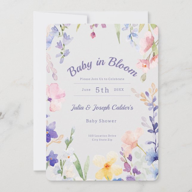 Invitación a Baby Shower de Baby in Bloom Wildflow (Anverso)