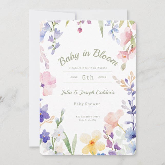 Invitación a Baby Shower de Baby in Bloom Wildflow (Anverso)