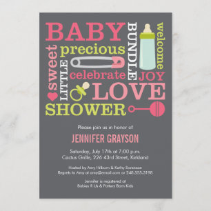 Invitación a Baby Shower de Baby Jumble en rosa