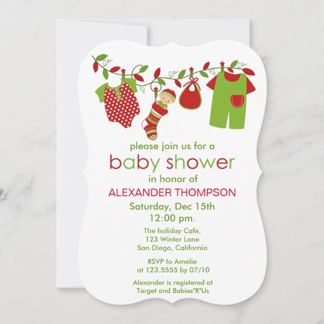 Invitación a Baby Shower de Baby Laundry Boy navid (Anverso)