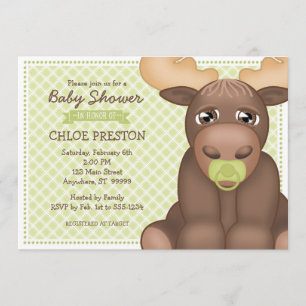 Invitación a Baby Shower de Baby Moose - Verde y M