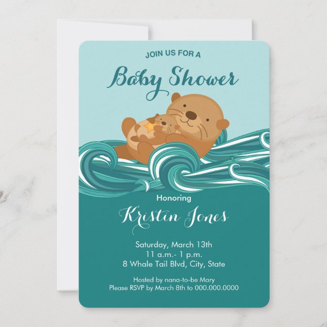 Invitación a Baby Shower de Baby Otter (Anverso)