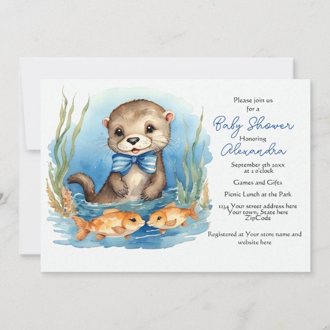 Invitación a Baby Shower de Baby Otter Boy (Anverso)