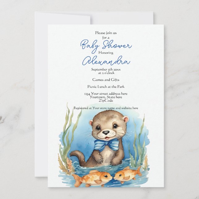 Invitación a Baby Shower de Baby Otter Boy (Anverso)