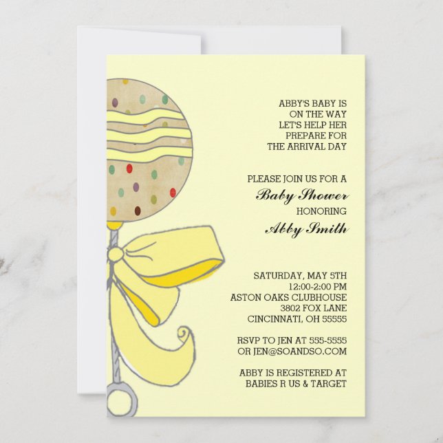 Invitación a Baby Shower de Baby Rattle (Anverso)