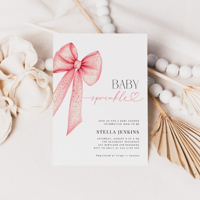 Invitación a Baby Shower de Baby Sprinkle Pink Bow (Subido por el creador)