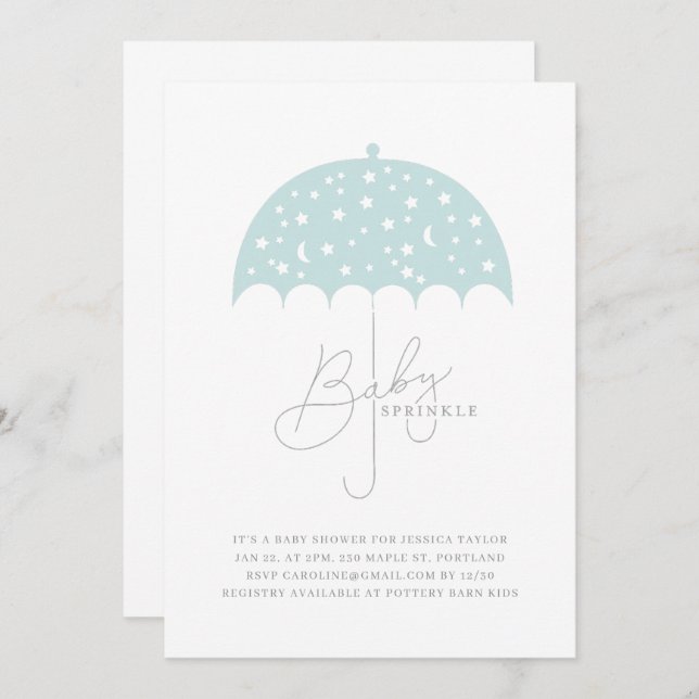 Invitación a Baby Shower de Baby Stars Brolly (Anverso / Reverso)